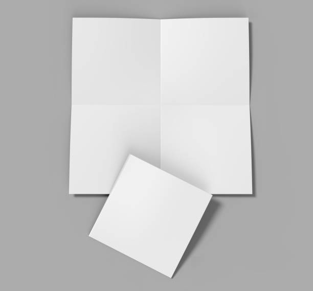 istock French fold square brochure flyer leaflet for mock up and template design. Blank white 3d render illustration. 860481268