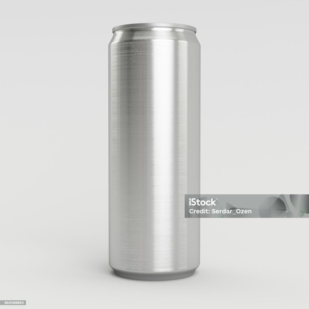330ml Aluminum Empty 3D Soda Can Render with White Background Empty 330ml liquid soda can for your product design, including juice, energy drinks, soda preview or presentations. On white background. Can Stock Photo