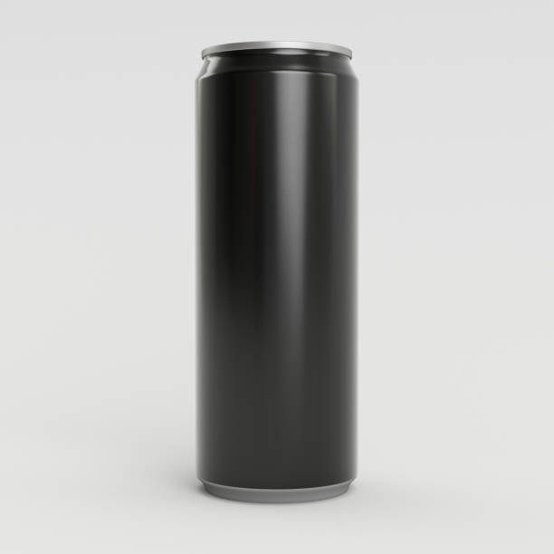 330ml black empty 3d soda can render with white background - drink carton imagens e fotografias de stock