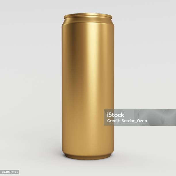 330ml Gold Empty 3d Soda Can Render With White Background Stock Photo - Download Image Now