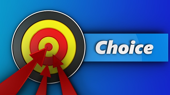 3d illustration of round target with choice over blue background