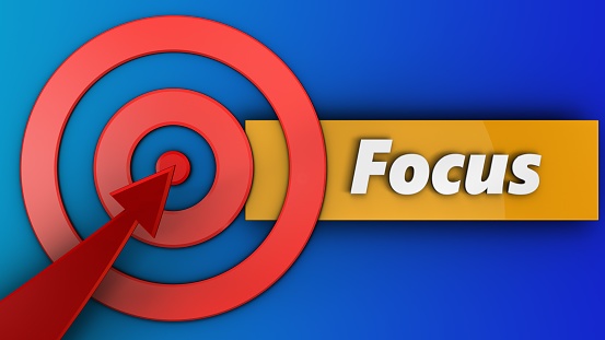 3d illustration of target circles with focus sign over blue background