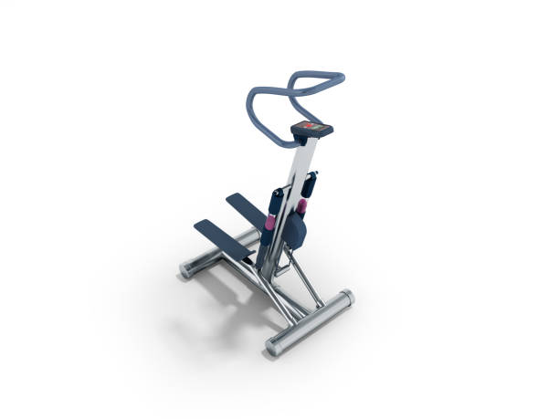 istock Sports trainers for foot stepper blue from above 3D render on white background 860492136