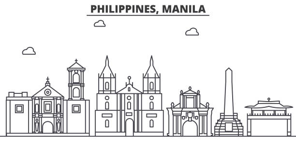 Philippines, Manila architecture line skyline illustration. Linear vector cityscape with famous landmarks, city sights, design icons. Landscape wtih editable strokes Philippines, Manila architecture line skyline illustration. Linear vector cityscape with famous landmarks, city sights, design icons. Editable strokes national capital region philippines stock illustrations