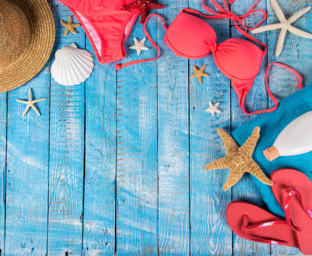 istock Summer beach accessory on the wood table 860496186
