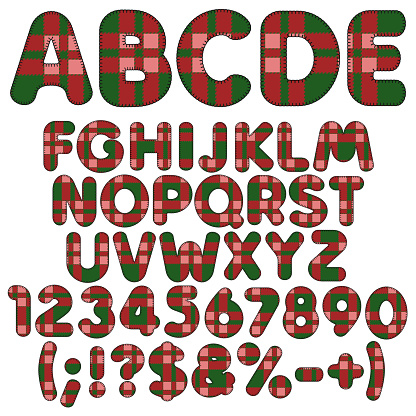 Tarten Lettering Letters Numbers And Signs From Felt Fabric Tartan Isolated Vector ...