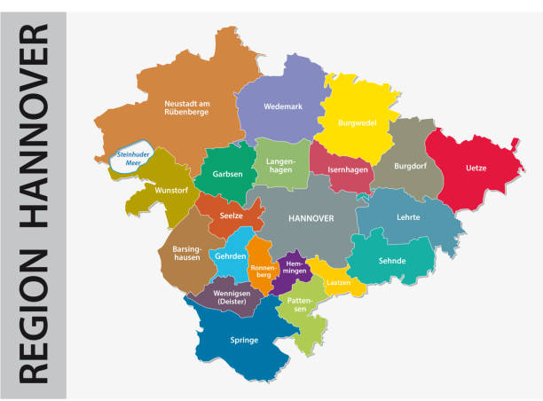 illustrazioni stock, clip art, cartoni animati e icone di tendenza di mappa amministrativa e politica della regione di hannover in lingua tedesca - steinhuder meer