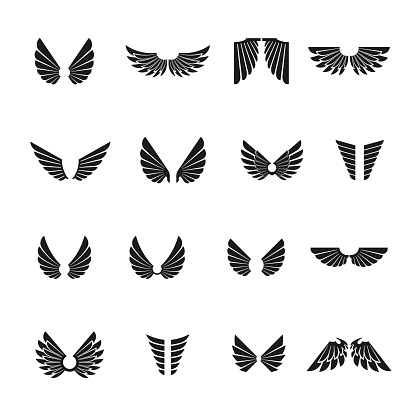 Freedom Wings emblems set. Heraldic Coat of Arms decorative symbols isolated vector illustrations collection.