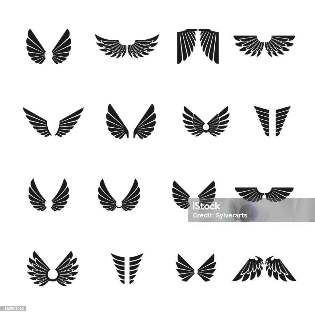 Freedom Wings emblems set. Heraldic Coat of Arms decorative symbols isolated vector illustrations collection. Animal Wing stock vector