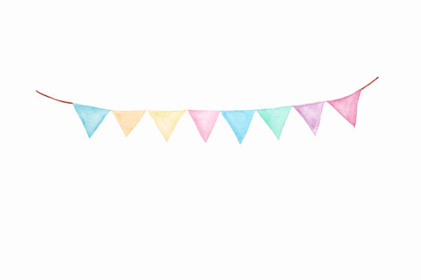 istock Colorful party bunting flag watercolor drawing isolated on white background, Holiday greeting card background 860503590