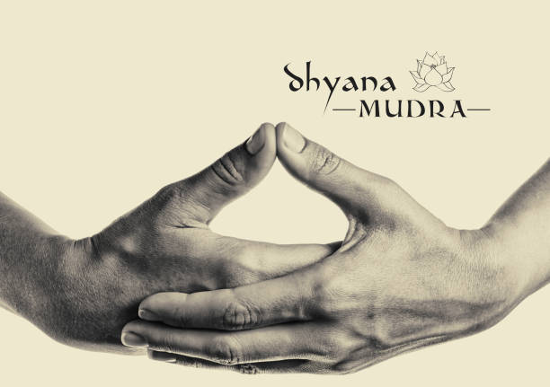 istock Dhyana mudra black and white. 860504672