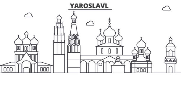 illustrazioni stock, clip art, cartoni animati e icone di tendenza di russia, illustrazione dello skyline della linea di architettura yaroslavl. paesaggio urbano vettoriale lineare con monumenti famosi, attrazioni della città, icone di design. orizzontale con tratti modificabili - yaroslavl russia religion church