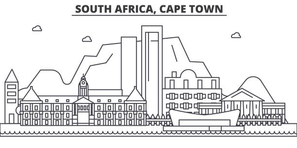 illustrations, cliparts, dessins animés et icônes de afrique du sud, illustration de skyline cap architecture ligne. cityscape vecteur linéaire avec les monuments célèbres, les sites de la ville, les icônes du design. paysage avec traits modifiables - panoramic landscape south africa cape town