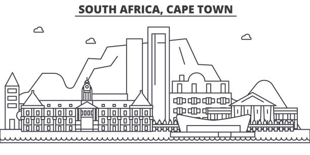 South Africa, Cape Town architecture line skyline illustration. Linear vector cityscape with famous landmarks, city sights, design icons. Landscape wtih editable strokes South Africa, Cape Town architecture line skyline illustration. Linear vector cityscape with famous landmarks, city sights, design icons. Editable strokes south africa cape town stock illustrations