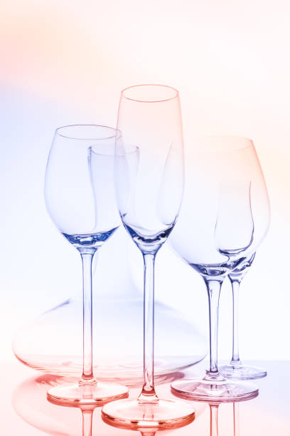 istock Glassware selection with wine, champagne, liquour glasses and decanter on creative background 860515864