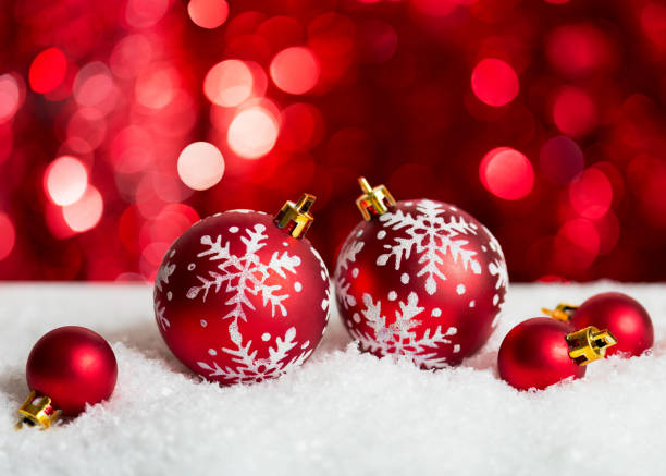 istock Christmas Baubles on red background with sparkles . 860515990