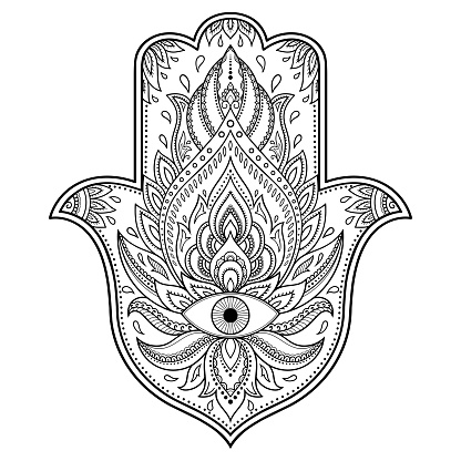 Vector Hamsa Hand Drawn Symbol Decorative Pattern In Oriental Style For ...