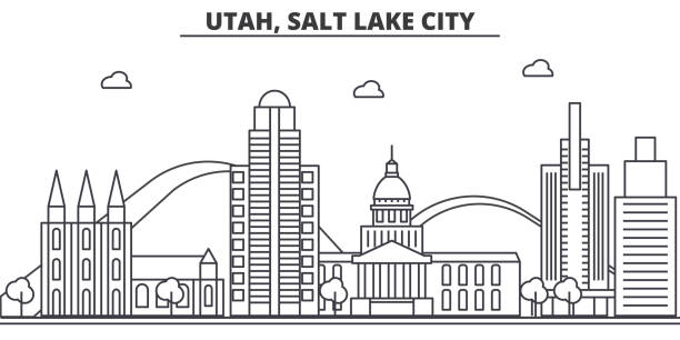 utah, salt lake city architektur linie skyline abbildung. linearer vektor stadtbild mit berühmten sehenswürdigkeiten, sehenswürdigkeiten der stadt, design-ikonen. landschaft mit editierbaren striche - salt lake city illustrations stock-grafiken, -clipart, -cartoons und -symbole