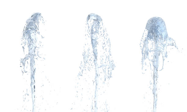 jet of water upward stream on white background 3d - fountain imagens e fotografias de stock