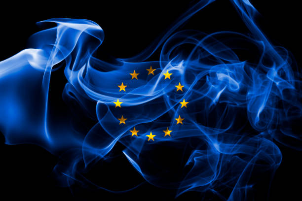 istock Eu smoke flag, european union 860524834