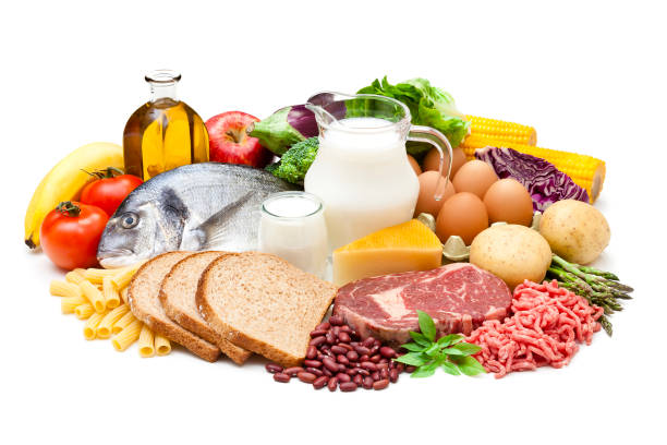 istock Different types of food isolated on white background 860528672