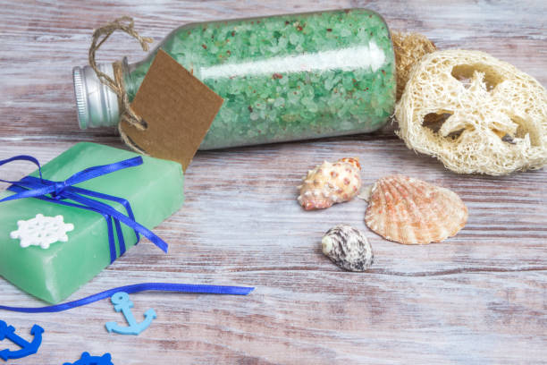 istock Marine spa products: sea salt, soap, shells and accessories 860529084