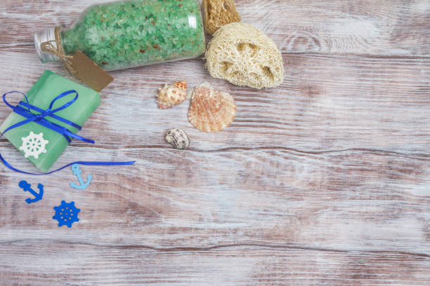 istock Spa still life with sea salt, turquoise soap and accessories 860532082