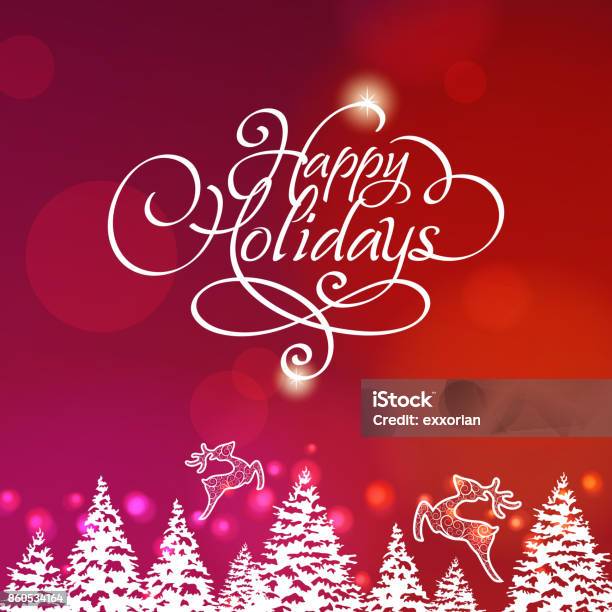 Happy Holidays Rendieren Achtergrond Stockvectorkunst en meer beelden van Fijne feestdagen - Korte frase - Fijne feestdagen - Korte frase, Achtergrond - Thema, Rood