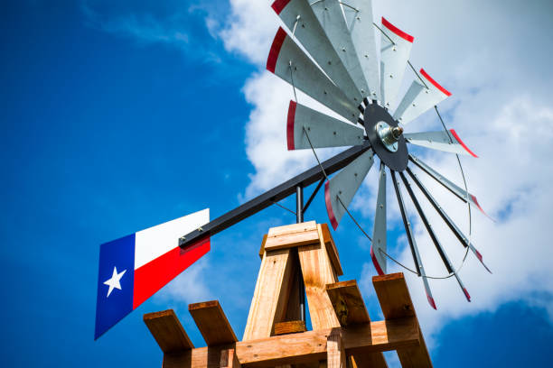 istock Perfect Texas State Symbol Wind mill with Lone Star State Texas Flag painted on Tail Rudder 860534236