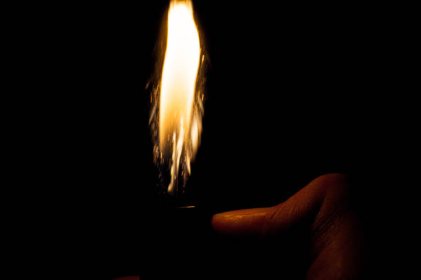 istock Close up view of real sparking light from lighter in dark black background 860536520