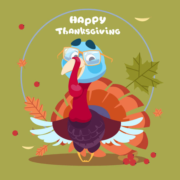 Happy Thanksgiving Day Autumn Traditional Harvest Holiday Greeting Card With Turkey Happy Thanksgiving Day Autumn Traditional Harvest Holiday Greeting Card With Turkey Flat Vector Illustration free thanksgiving pic stock illustrations
