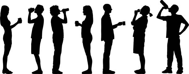 Food And Drink Silhouettes Food and drink silhouettes. young women drinking coffee stock illustrations