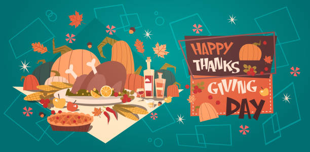 Happy Thanksgiving Day Autumn Traditional Harvest Holiday Greeting Card Happy Thanksgiving Day Autumn Traditional Harvest Holiday Greeting Card Flat Vector Illustration free thanksgiving pic stock illustrations