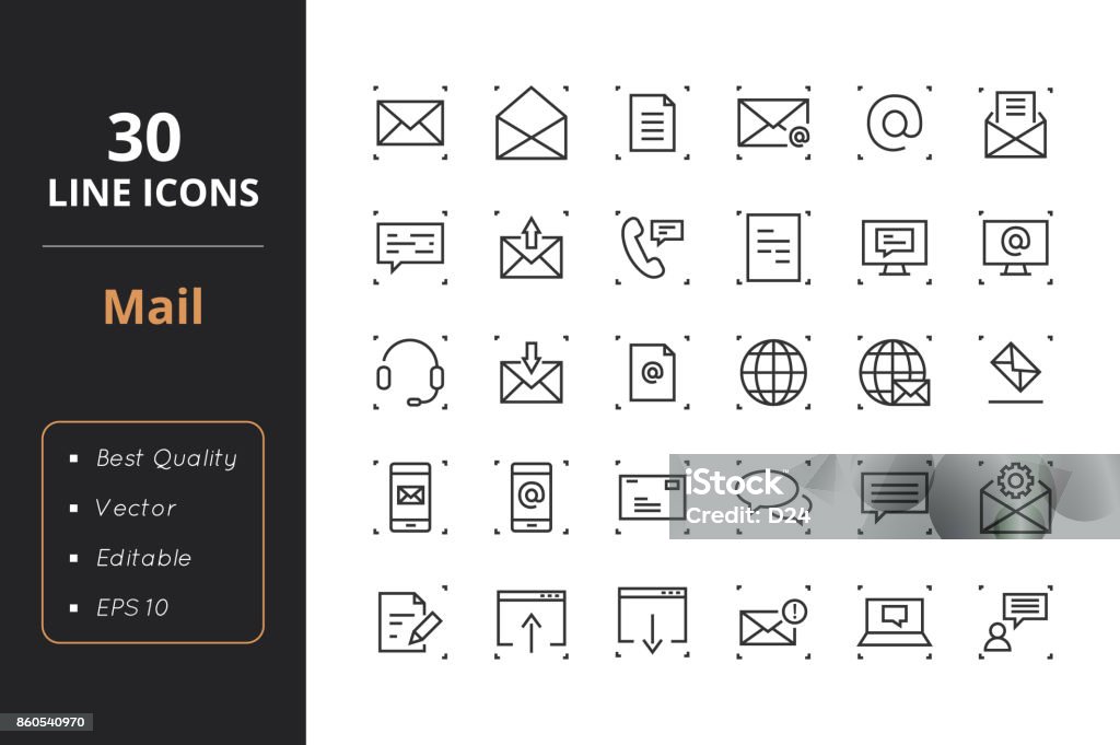 30 Mail Line Icons High quality law line icons. Icons for user interfaces and web Icon Symbol stock vector
