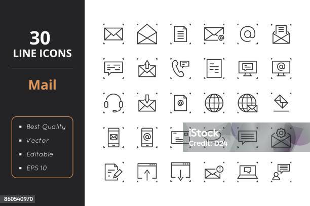 30 Mail Line Icons Stock Illustration - Download Image Now - Icon Symbol, Communication, Post - Structure
