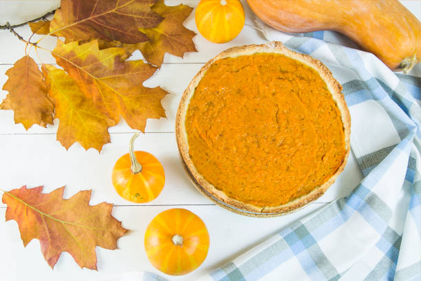 istock pumpkin pie for Thanksgiving. Top view. Flat lay 860548688
