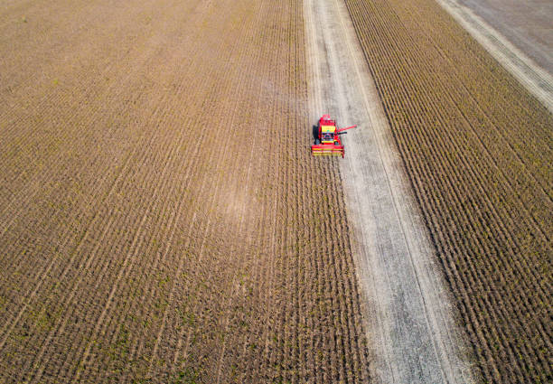istock Soybean harvest from air 860553798