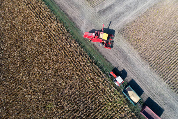 istock Soybean harvest from air 860554178