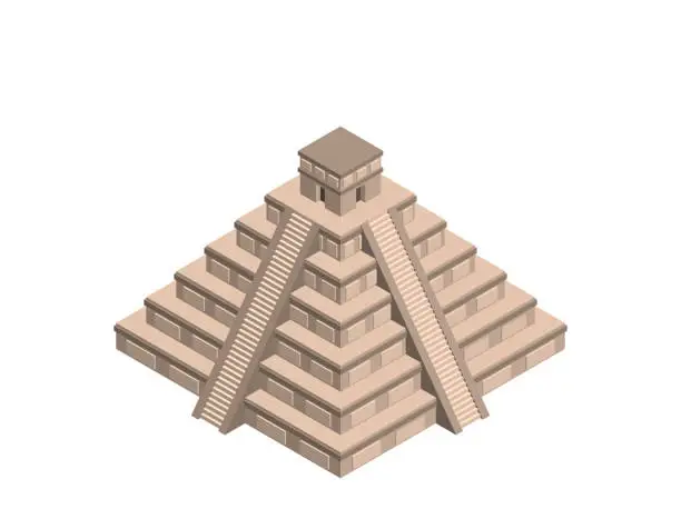 Vector illustration of Mayan pyramid. Isolated on white background. 3d Vector illustration.