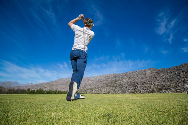 istock Golfer teeing off from a golf tee on a bright sunny day on a golf course in South Africa 860566510