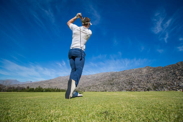 istock Golfer teeing off from a golf tee on a bright sunny day on a golf course in South Africa 860566830