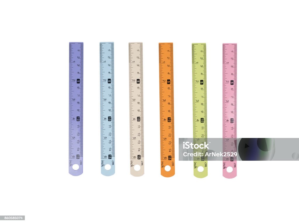 Colorful of ruler on white background Blue Stock Photo