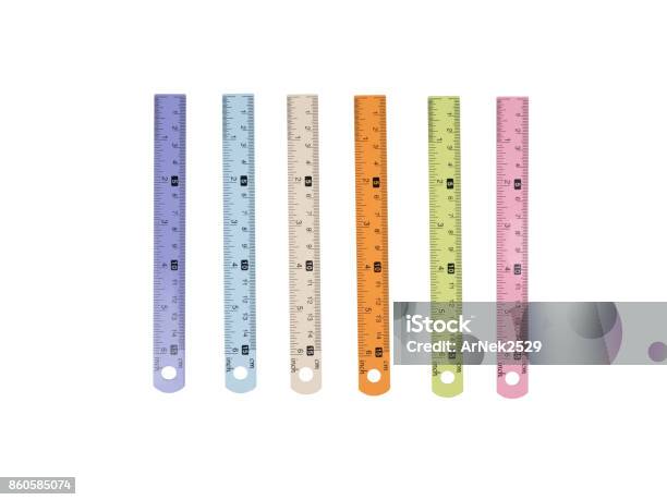 Colorful Of Ruler On White Background Stock Photo - Download Image Now - Blue, Childhood, Color Image
