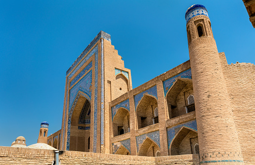 Allakuli Khan Madrasah at Itchan Kala, the old town of Khiva. A UNESCO heritage site in Uzbekistan