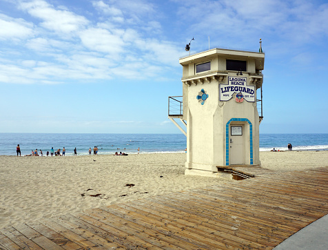 Lifeguard tower and Lifeguard rescue car at the San Clemente State Beach in Southern California in summer