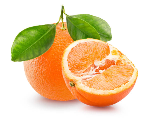 istock orange with half of orange isolated on a white background 860598408