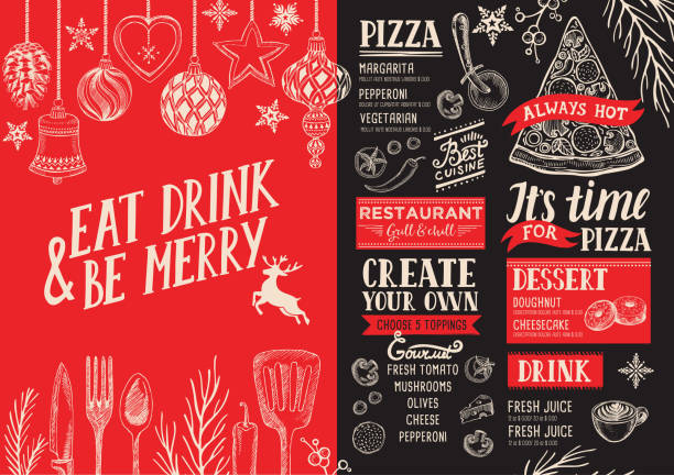 ilustrações de stock, clip art, desenhos animados e ícones de christmas menu food template for restaurant. - christmas dinner