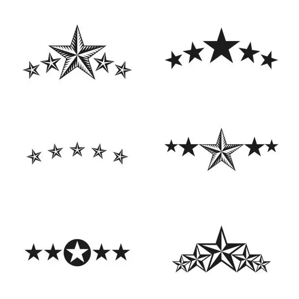 Vector illustration of Stars ancient emblems elements set. Heraldic vector design elements collection. Retro style label, heraldry icon.