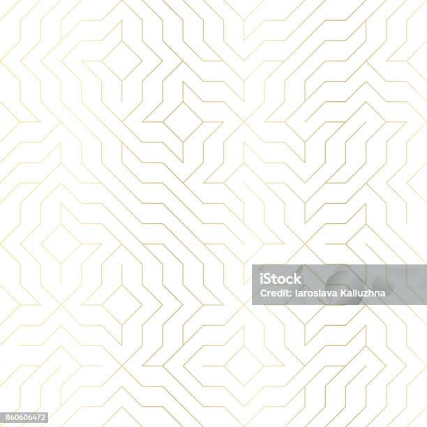 Seamless Vector Geometric Golden Line Pattern Abstract Background With Gold Texture On White Simple Minimalistic Graphic Print Repeating Modern Swatch Trellis Grid Trendy Hipster Sacred Geometry Stock Illustration - Download Image Now