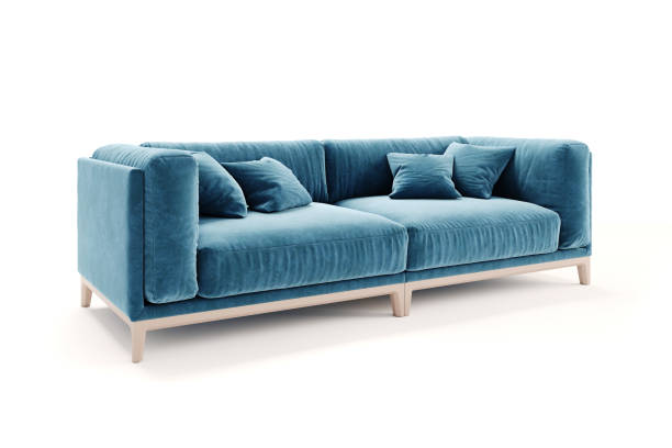 istock 3d beautiful blue velvet sofa on white background 860610694